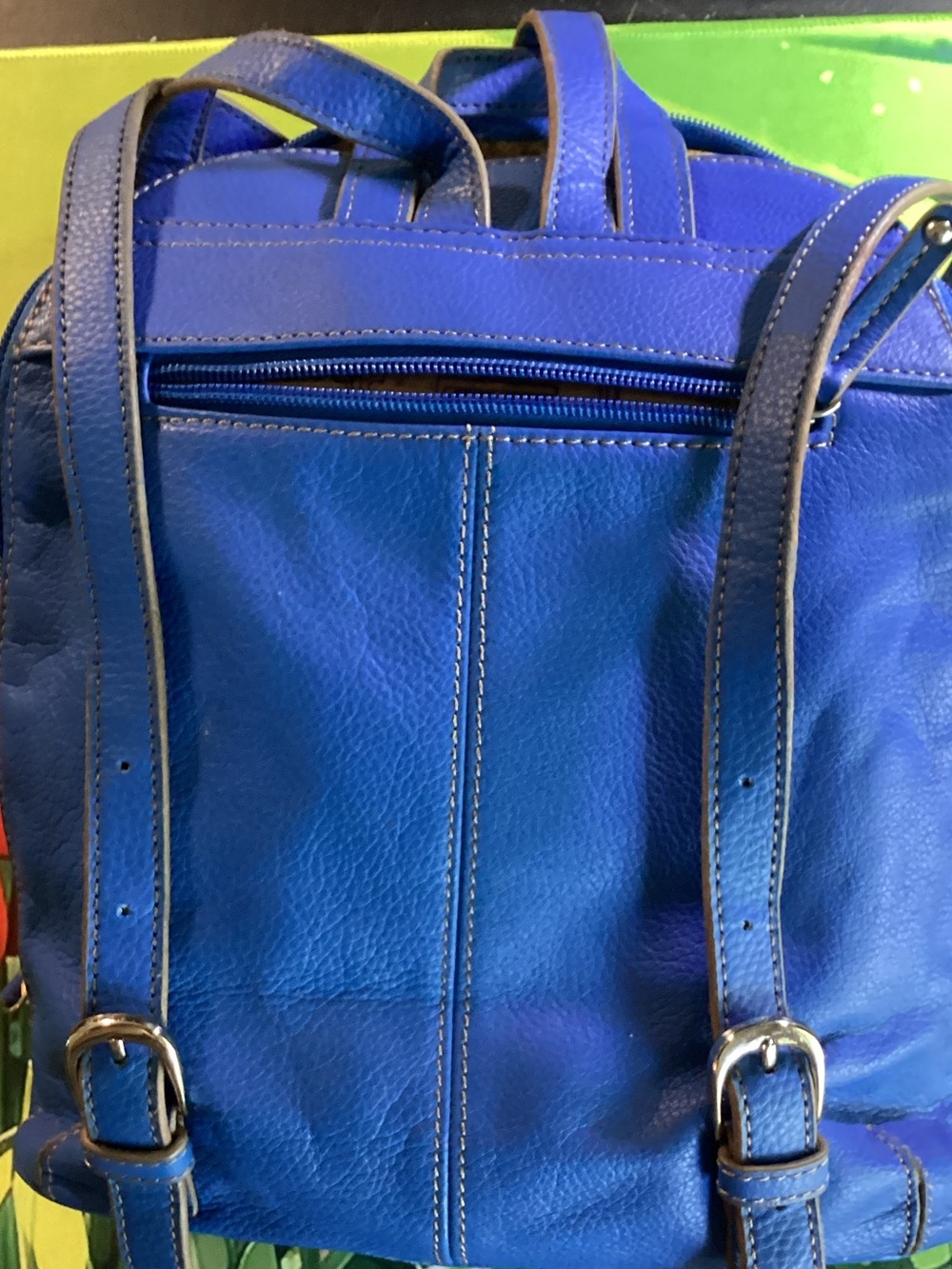 Bright Blue Tignanello Leather backpack Bag with Signature Lining - Picture 3 of 5